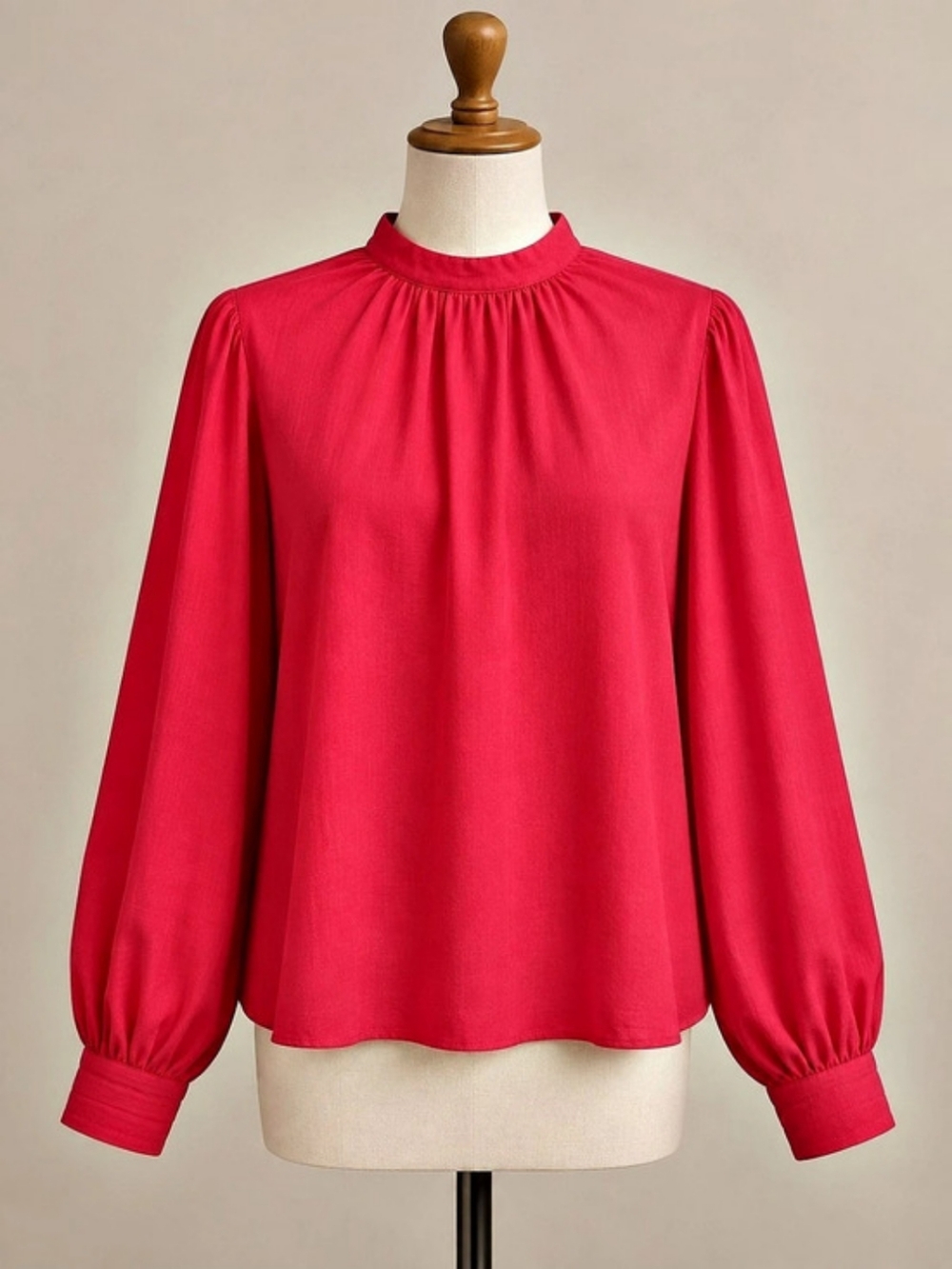 H&M Balloon-Sleeved Satin Blouse Long Sleeve Pink